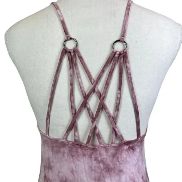 American Eagle Outfitters Strappy Tank Dress Pink White Marble S - Picture 4 of 10